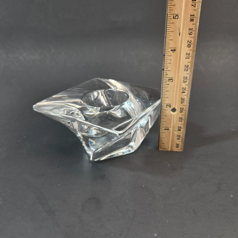 Orrefors Sweden Crystal Diamond Votive Candle Holder Anne Nilsson Signed Square